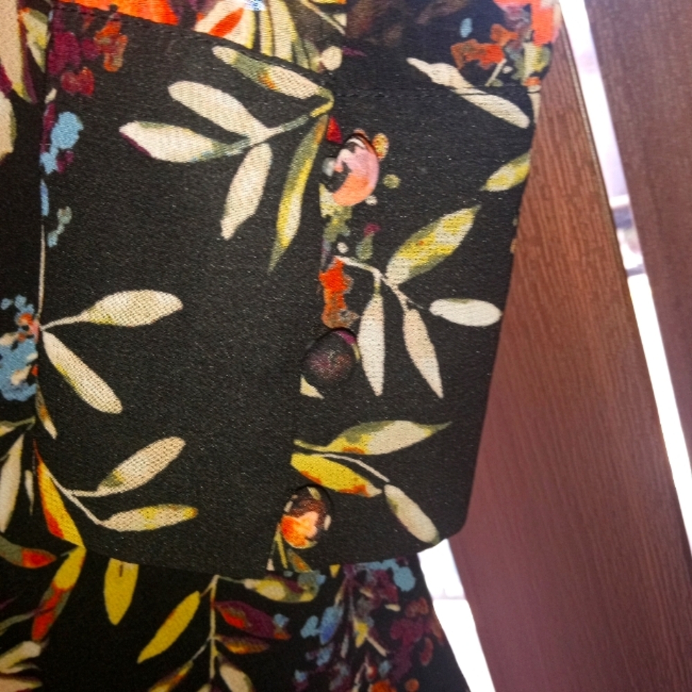 Rachel Roy Floral Black Dress with Button Detail
